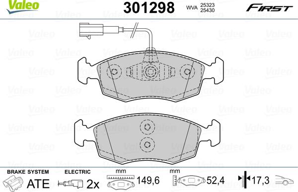 Valeo 301298 - Brake Pad Set, disc brake www.parts5.com