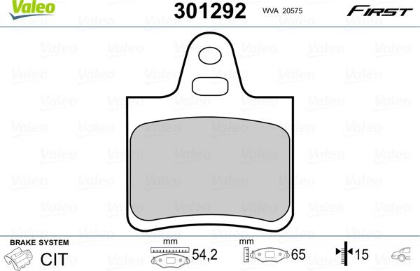 Valeo 301292 - Brake Pad Set, disc brake www.parts5.com