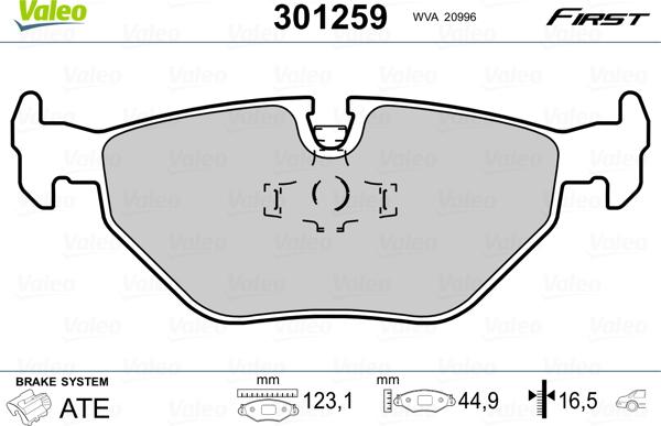 Valeo 301259 - Тормозные колодки, дисковые, комплект www.parts5.com