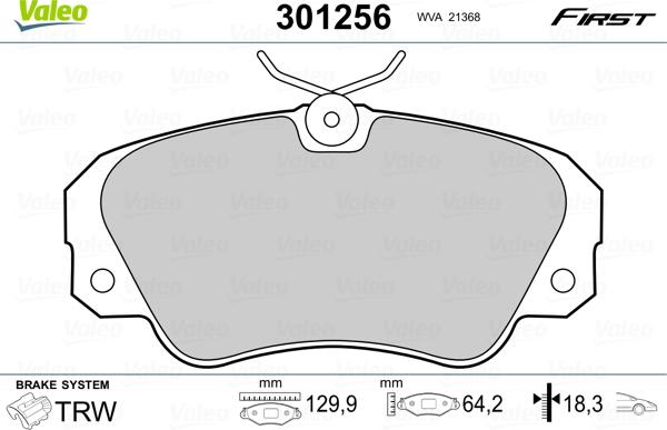 Valeo 301256 - Σετ τακάκια, δισκόφρενα www.parts5.com