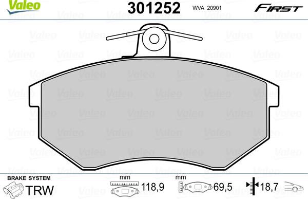 Valeo 301252 - Kit de plaquettes de frein, frein à disque www.parts5.com