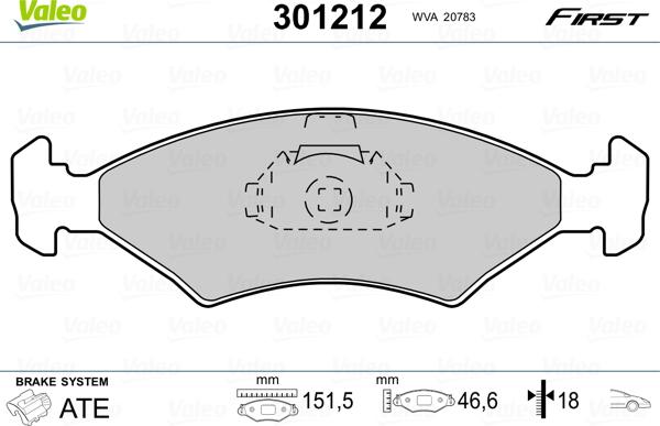 Valeo 301212 - Тормозные колодки, дисковые, комплект www.parts5.com