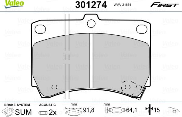 Valeo 301274 - Brake Pad Set, disc brake www.parts5.com