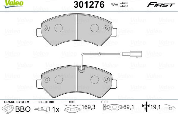 Valeo 301276 - Тормозные колодки, дисковые, комплект www.parts5.com