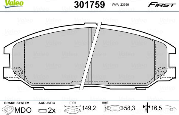 Valeo 301759 - Juego de pastillas de freno www.parts5.com