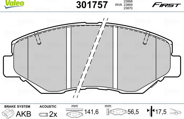 Valeo 301757 - Sada brzdových destiček, kotoučová brzda www.parts5.com