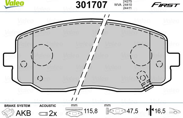 Valeo 301707 - Set placute frana,frana disc www.parts5.com