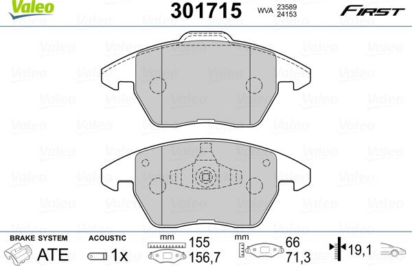 Valeo 301715 - Komplet zavornih oblog, ploscne (kolutne) zavore www.parts5.com