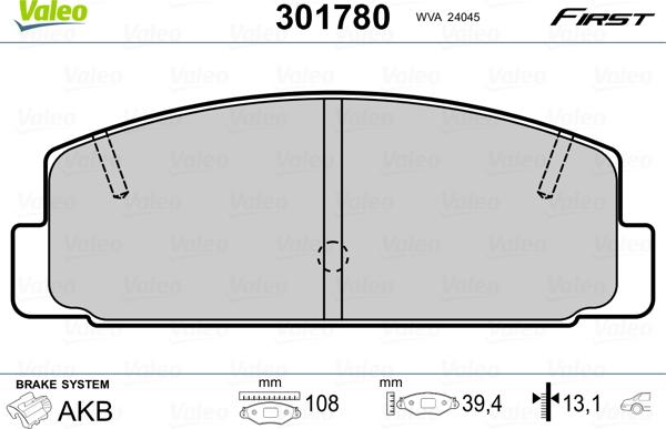 Valeo 301780 - Тормозные колодки, дисковые, комплект www.parts5.com