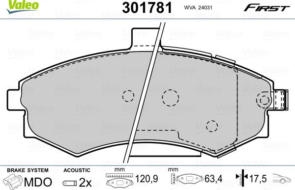 Valeo 301781 - Комплект спирачно феродо, дискови спирачки www.parts5.com