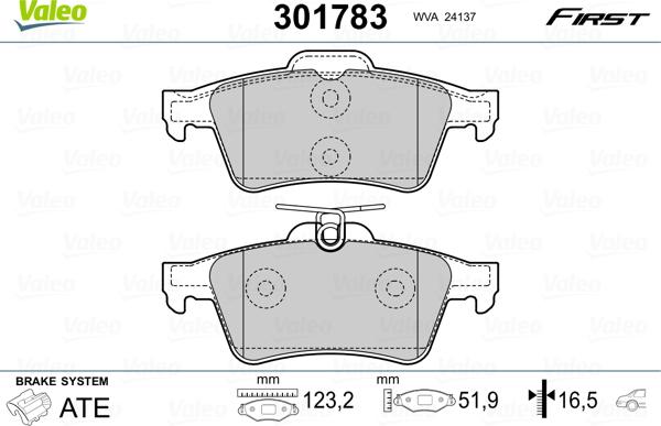 Valeo 301783 - Kit de plaquettes de frein, frein à disque www.parts5.com