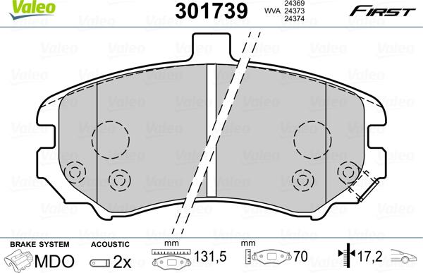 Valeo 301739 - Set placute frana,frana disc www.parts5.com