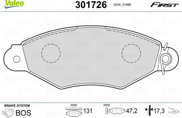 Valeo 301726 - Тормозные колодки, дисковые, комплект www.parts5.com