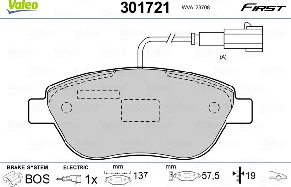 Valeo 301721 - Sada brzdových platničiek kotúčovej brzdy parts5.com