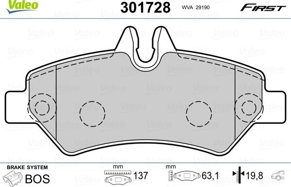 Valeo 301728 - Juego de pastillas de freno www.parts5.com