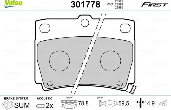 Valeo 301778 - Sada brzdových destiček, kotoučová brzda www.parts5.com