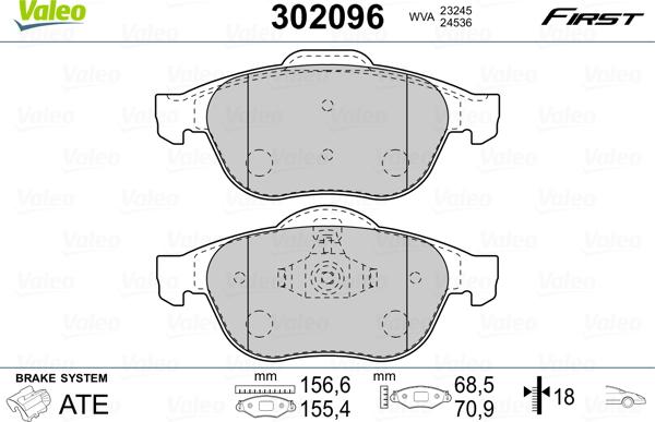 Valeo 302096 - Σετ τακάκια, δισκόφρενα www.parts5.com