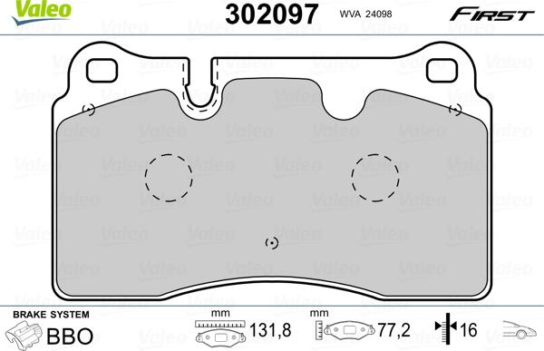 Valeo 302097 - Juego de pastillas de freno www.parts5.com