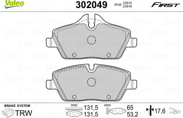 Valeo 302049 - Juego de pastillas de freno www.parts5.com