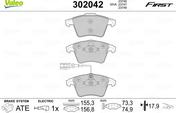 Valeo 302042 - Sada brzdových destiček, kotoučová brzda www.parts5.com