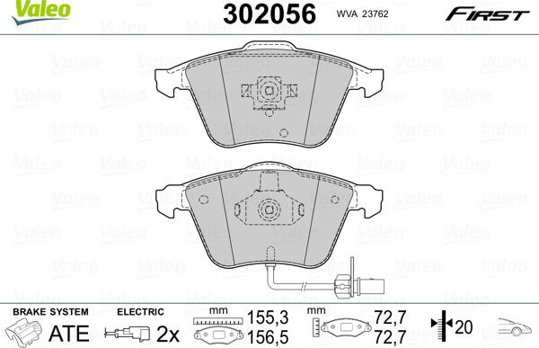 Valeo 302056 - Σετ τακάκια, δισκόφρενα www.parts5.com