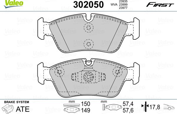 Valeo 302050 - Juego de pastillas de freno www.parts5.com