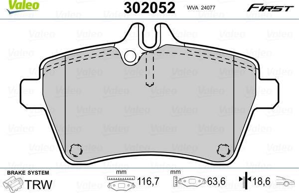 Valeo 302052 - Komplet zavornih oblog, ploscne (kolutne) zavore www.parts5.com