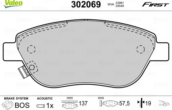 Valeo 302069 - Σετ τακάκια, δισκόφρενα www.parts5.com