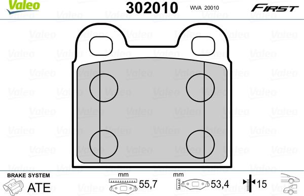 Valeo 302010 - Тормозные колодки, дисковые, комплект www.parts5.com