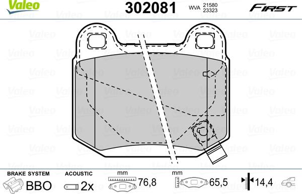 Valeo 302081 - Тормозные колодки, дисковые, комплект www.parts5.com