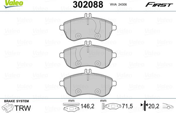 Valeo 302088 - Piduriklotsi komplekt,ketaspidur www.parts5.com