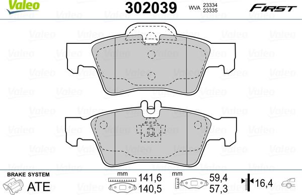 Valeo 302039 - Zestaw klocków hamulcowych, hamulce tarczowe www.parts5.com