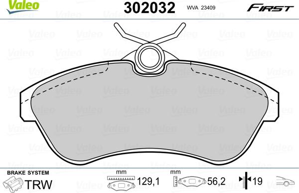 Valeo 302032 - Тормозные колодки, дисковые, комплект www.parts5.com