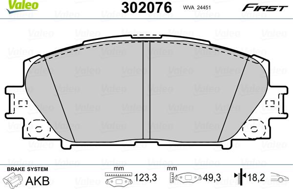 Valeo 302076 - Sada brzdových destiček, kotoučová brzda parts5.com