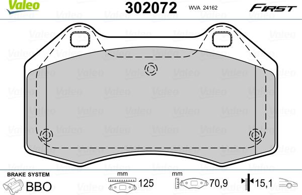 Valeo 302072 - Тормозные колодки, дисковые, комплект www.parts5.com