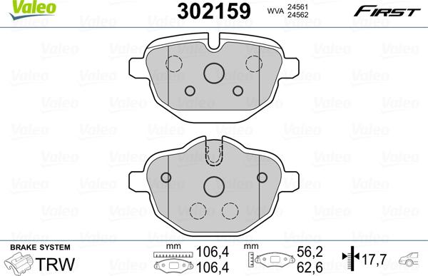 Valeo 302159 - Тормозные колодки, дисковые, комплект www.parts5.com