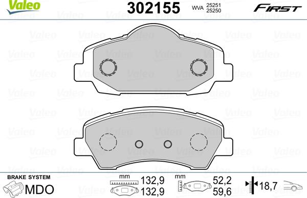 Valeo 302155 - Brake Pad Set, disc brake www.parts5.com