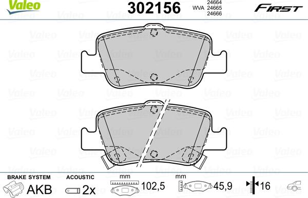 Valeo 302156 - Тормозные колодки, дисковые, комплект www.parts5.com