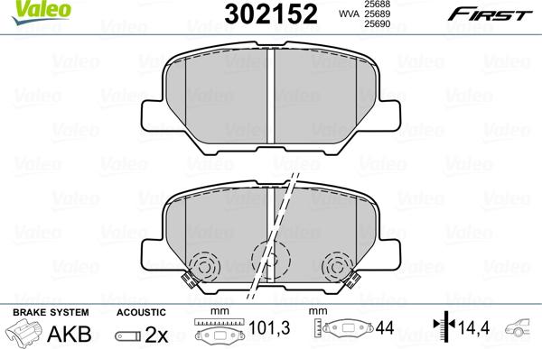 Valeo 302152 - Sada brzdových destiček, kotoučová brzda www.parts5.com