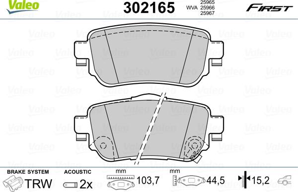 Valeo 302165 - Set placute frana,frana disc www.parts5.com