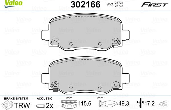 Valeo 302166 - Комплект спирачно феродо, дискови спирачки www.parts5.com