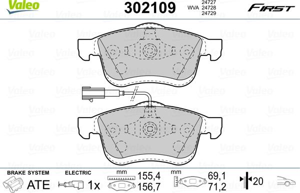 Valeo 302109 - Тормозные колодки, дисковые, комплект www.parts5.com