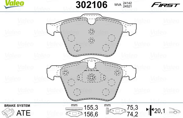 Valeo 302106 - Zestaw klocków hamulcowych, hamulce tarczowe www.parts5.com