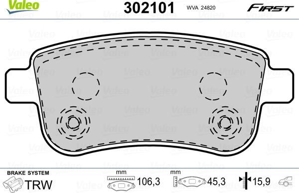 Valeo 302101 - Komplet zavornih oblog, ploscne (kolutne) zavore www.parts5.com