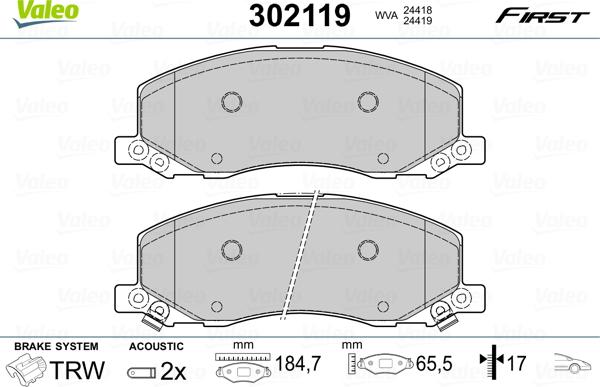 Valeo 302119 - Set placute frana,frana disc www.parts5.com