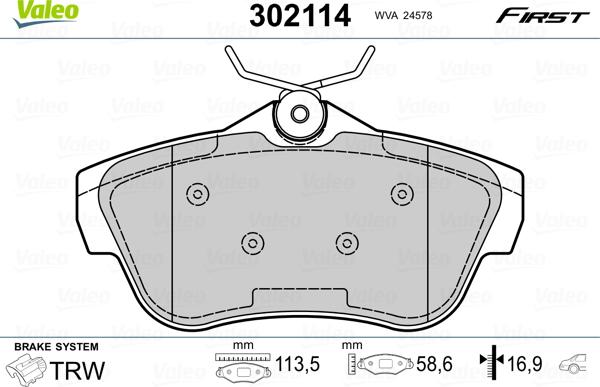 Valeo 302114 - Комплект спирачно феродо, дискови спирачки www.parts5.com