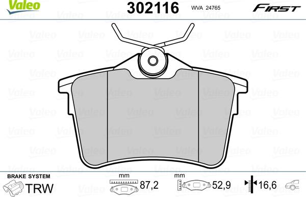 Valeo 302116 - Sada brzdových destiček, kotoučová brzda www.parts5.com