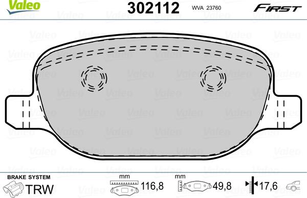 Valeo 302112 - Brake Pad Set, disc brake www.parts5.com