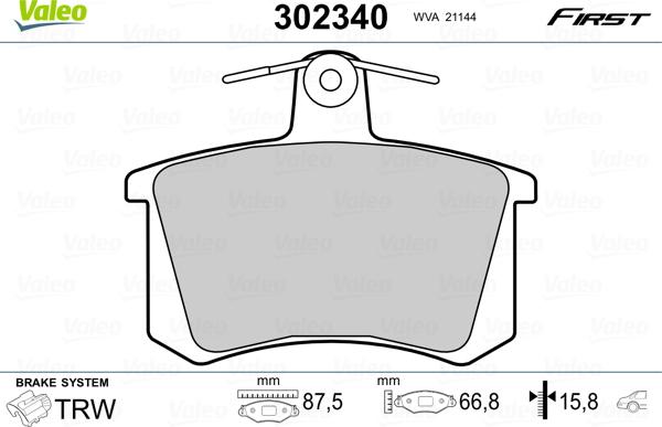 Valeo 302340 - Тормозные колодки, дисковые, комплект www.parts5.com