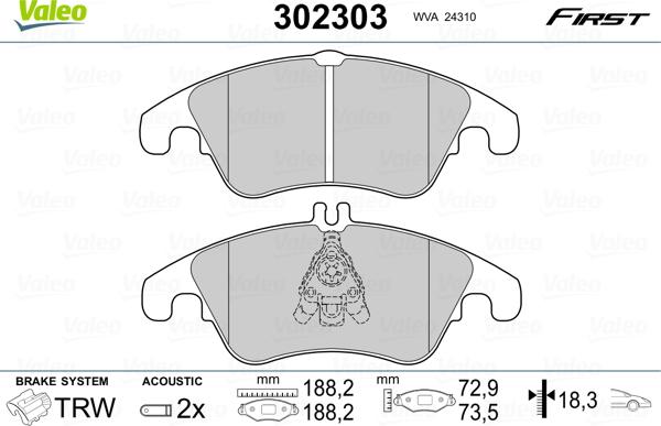 Valeo 302303 - Fren balata seti, diskli fren www.parts5.com